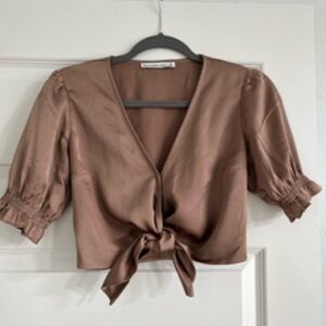 Brown Tie-Front Blouse